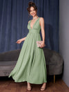 Graceful Elegance: Women's Solid Color Deep V-Neck High Split Dress