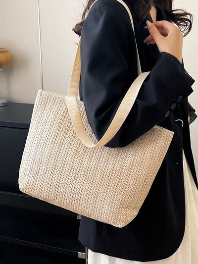 Stylish Solid Color Straw Tote Bag: Perfect for Travel, Vacation & Daily Commuting