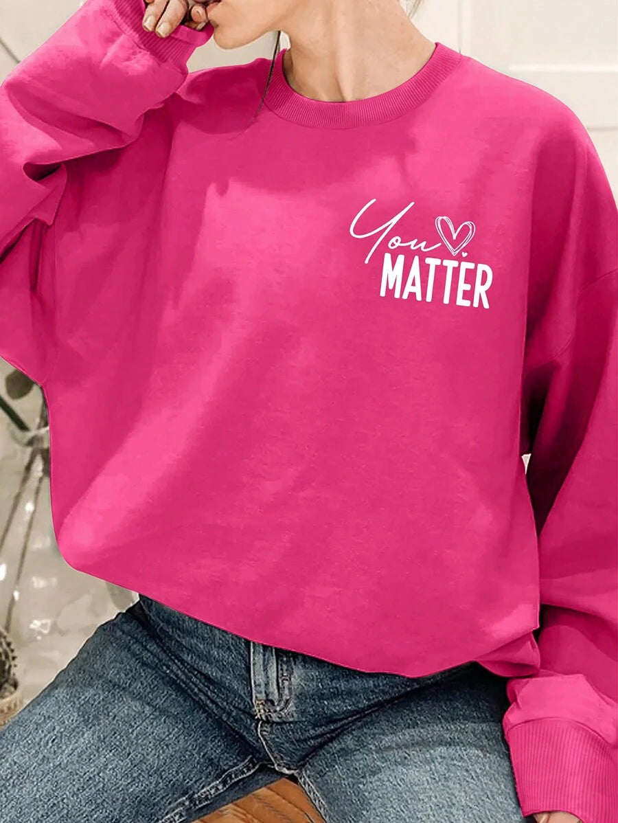 Detail view of Plus Size Womens Heart Pattern Sweatshirt - Inspirational Message Pullover for Fall and Winter for everyday styling