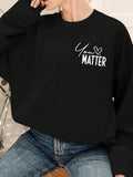 Detail view of Plus Size Womens Heart Pattern Sweatshirt - Inspirational Message Pullover for Fall and Winter for everyday styling
