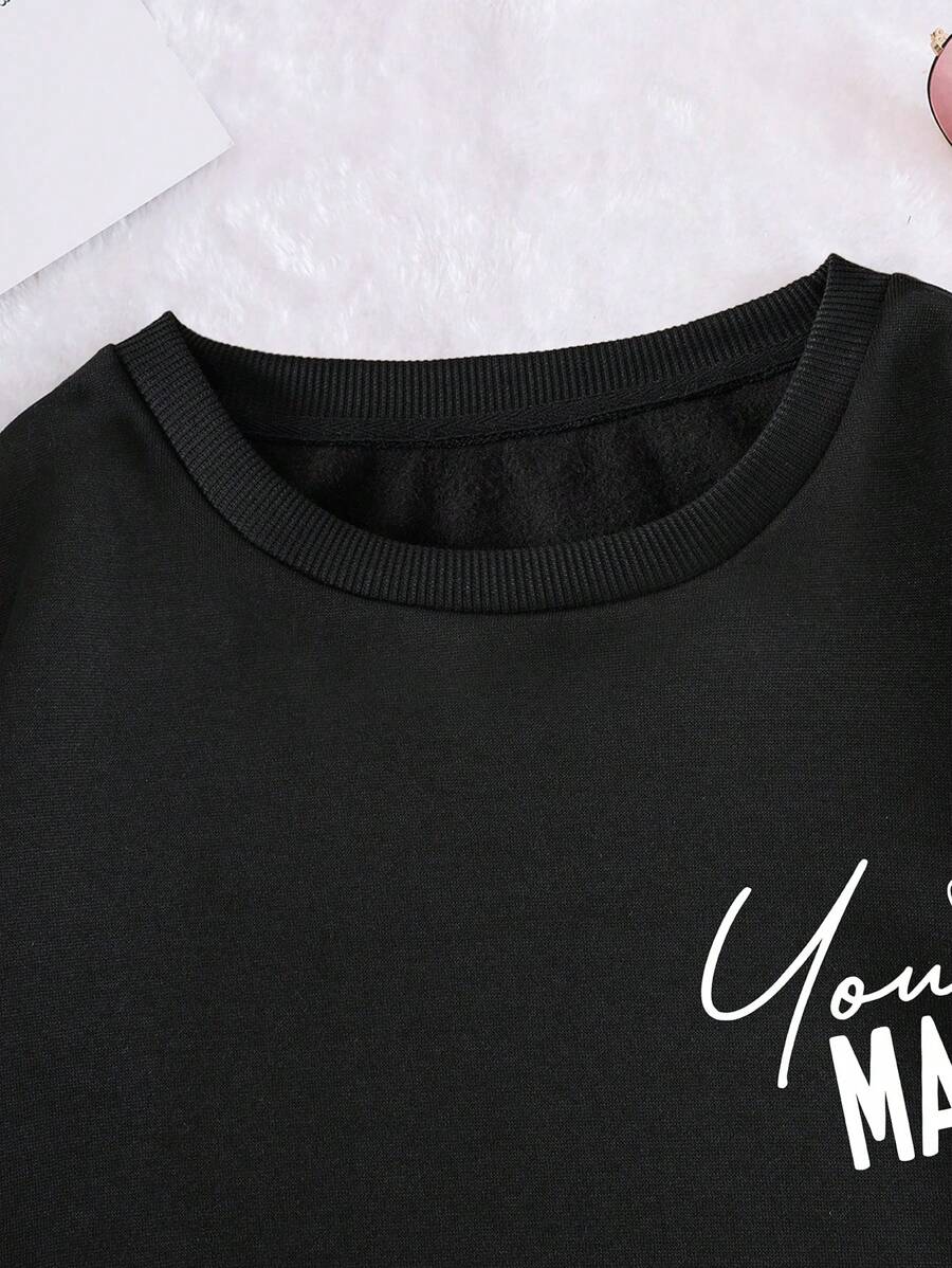 Detail view of Plus Size Womens Heart Pattern Sweatshirt - Inspirational Message Pullover for Fall and Winter for everyday styling