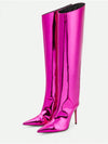 Reflective Glamour: Metallic Knee-High Stiletto Boots for Fashion-Forward Women