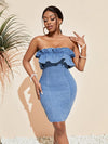 Sweet and Sassy: Ruffle Trim Strapless Denim Dress