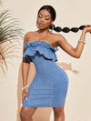 Ruffle Trim Strapless Denim Dress: A Chic and Flirty Style Statement