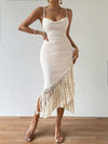 Chic Fringe Hem Spaghetti Strap Dress for Effortless Holiday Elegance