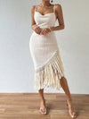 Chic Fringe Hem Spaghetti Strap Dress for Effortless Holiday Elegance