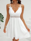 Summertime Chic: Women's Lace Splice Spaghetti Strap White Dress