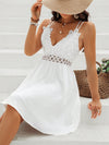 Summertime Chic: Women's Lace Splice Spaghetti Strap White Dress