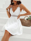 Summertime Chic: Women's Lace Splice Spaghetti Strap White Dress