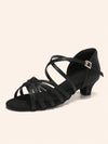 Elegant Rhinestone Buckle Latin Dance Shoes: Wide Fit & Comfortable Low Heel