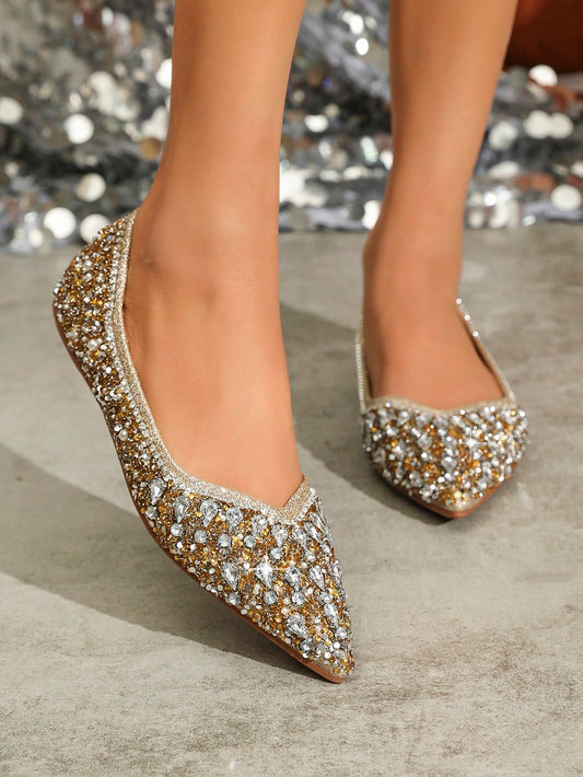 These sparkling rhinestone flat <a href="https://canaryhouze.com/collections/women-canvas-shoes" target="_blank" rel="noopener">sandals</a> are the perfect party accessory. With a stylish design and luxurious rhinestone embellishments, these sandals will add a touch of glamour to any outfit. The comfortable flat sole and adjustable ankle strap make them perfect for dancing the night away. Elevate your party look now!