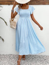 Trendy Striped Shirred Ruffled Short-Sleeve Dress for Women