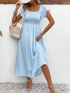 Trendy Striped Shirred Ruffled Short-Sleeve Dress for Women