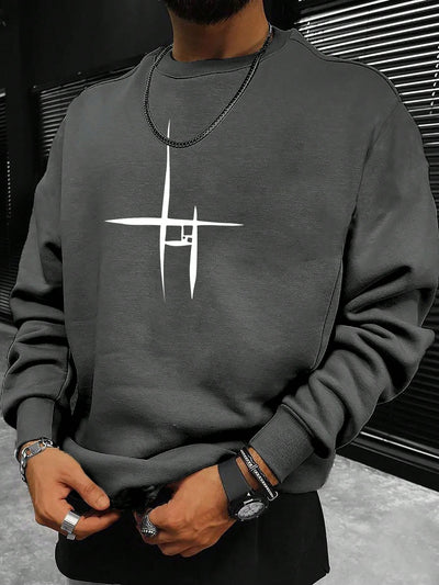 Men's Stylish Long Sleeve Pullover Sweatshirt with Pattern Print