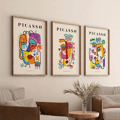 3 Piece Picasso Exhibition Canvas Poster Set - Modern Art Prints for Bedroom, Living Room, and Corridor Wall Décor