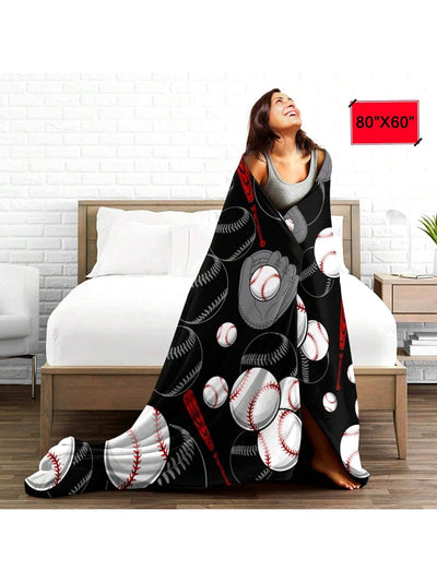 Baseball Printing Flannel Blanket - Lightweight and Comfortable Throw Blanket for Adults - Perfect for Bed, Couch, Camping, and Travel - All Season Warmth