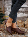 Chic Brown Pointed Toe Mules with Hollowed Sides and Chunky Heels for Effortless Elegance