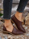 Chic Brown Pointed Toe Mules with Hollowed Sides and Chunky Heels for Effortless Elegance