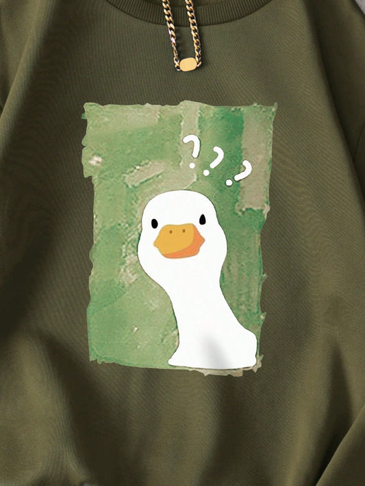 Quirky and Cute: Women's Cartoon Duck Printed Sweatshirt