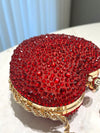 Chic Red Heart-Shaped Rhinestone Evening Clutch Bag with Metal Chain Strap - Perfect for Banquets, Weddings, and Formal Occasions