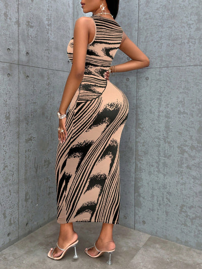 Ultimate Chic: Marble Pattern Sleeveless Bodycon Print Dress