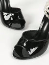 Crystal Pearl High Heel Sandals: Elegant Black Heels with a Touch of Glamour