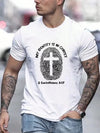 Men's Cross & Fingerprint Pattern Printed Short Sleeve T-Shirt For Summer Casual Wear