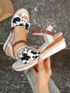 Stylish Cow Wedge Sandals: Elevate Your Look with Waterproof Platform and Woven Heel Details