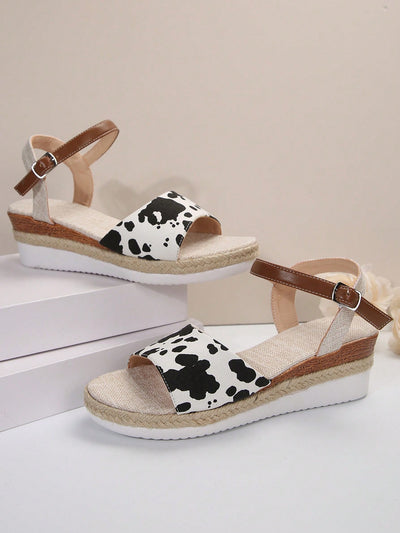 Stylish Cow Wedge Sandals: Elevate Your Look with Waterproof Platform and Woven Heel Details