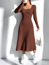 Women's Ribbed Turtleneck Long Sleeve Dress - Effortless Style & Comfort