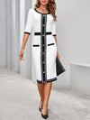 Chic and Stylish: Women's Color Block Button Dress - Perfect for Church