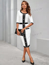 Chic and Stylish: Women's Color Block Button Dress - Perfect for Church