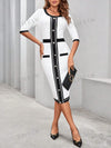 Chic and Stylish: Women's Color Block Button Dress - Perfect for Church