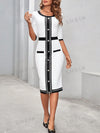 Chic and Stylish: Women's Color Block Button Dress - Perfect for Church