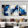 3-Piece Luxury Blue and Golden Abstract Canvas Prints: Elevate Your Home Decor with Modern Minimalism