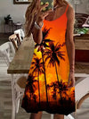 Introducing Tropical Paradise: Women's Coconut Tree Scenery Print Strap Dress. Enjoy the perfect combination of style and comfort with our vibrant and lightweight dress. Let the tropical print transport you to paradise, while the strap design adds a touch of elegance. Perfect for a sunny day out or a beach vacation.