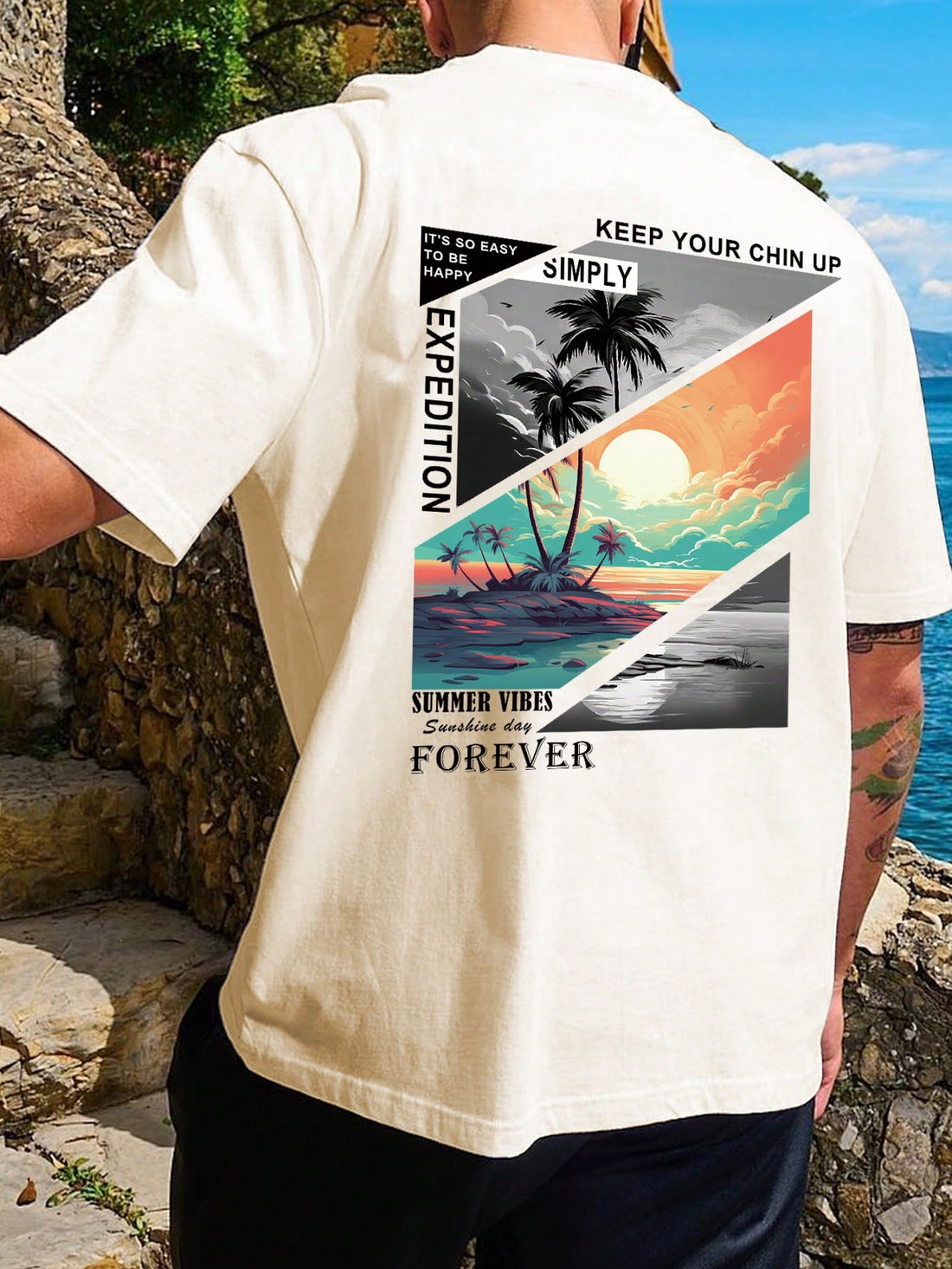 This men's loose fit t-shirt features a beautiful scenery print, promoting relaxation and comfort. The loose fit allows for a relaxed feel, making it the perfect choice for lounging or casual outings. Embrace the tranquility and embrace comfort with this t-shirt.