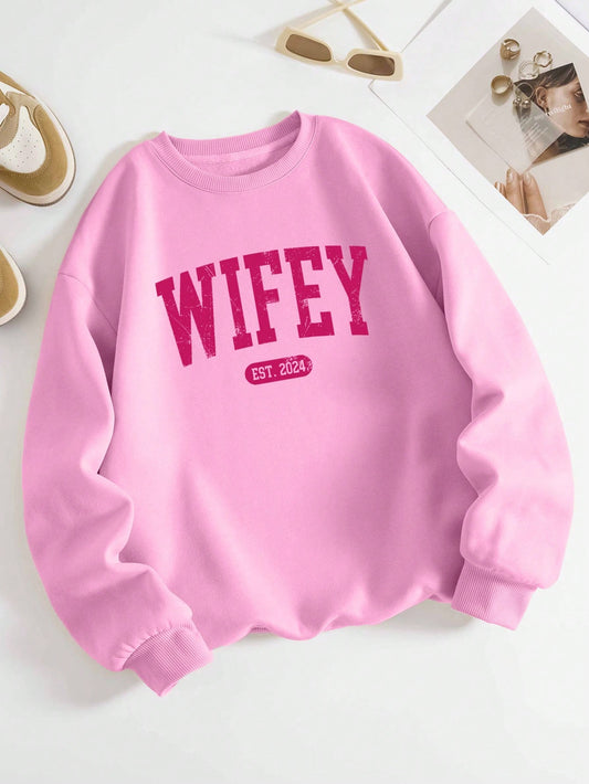 Trendy Letter Printed Crew Neck Sweatshirt for Women - Effortless Comfort & Style