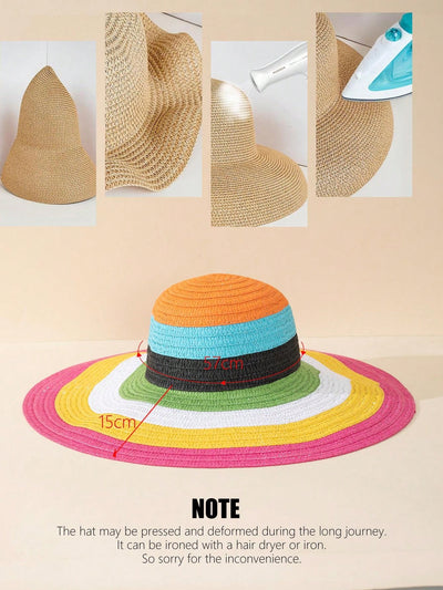 Stylish Versatile Rainbow Color Wide Brim Sun Hat for Women