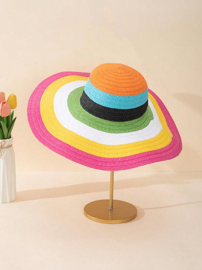 Stylish Versatile Rainbow Color Wide Brim Sun Hat for Women