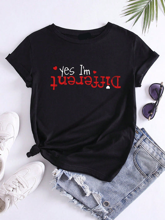 Unique Vibe: 'Yes, I'm Different' Printed Short-Sleeve T-Shirt