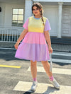 Chic Plus Size Pastel Color Block Dress with Cinched Waist