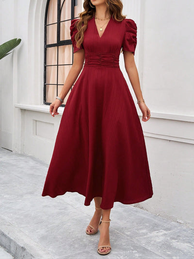 Flirty and Feminine: Women's Puff Sleeve Waist-Cinched Dress