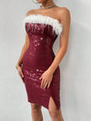 Glittering Elegance: Women's Splicing Fur Strapless Dress