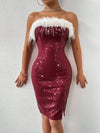 Glittering Elegance: Women's Splicing Fur Strapless Dress