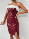 Glittering Elegance: Women's Splicing Fur Strapless Dress