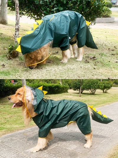 Cartoon Dinosaur Printed Full-Covered Waterproof Pet Raincoat for Small and Large Dogs - Ideal for Outdoor Activities