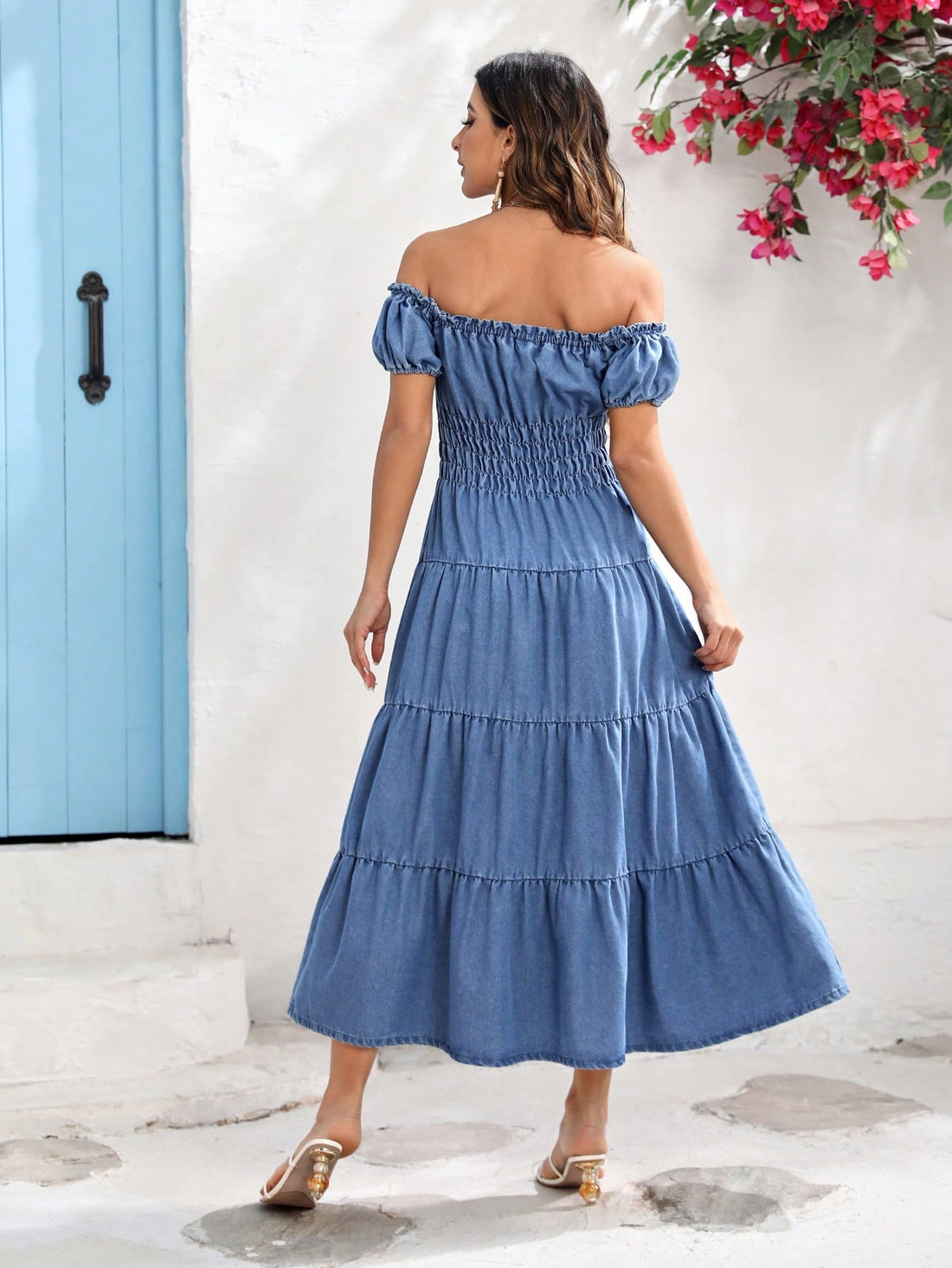 Upgrade your wardrobe with our Chic & Casual: Off-Shoulder Loose Denim Dress. Designed with college vibes in mind, this dress is both fashionable and comfortable. With its off-shoulder cut and loose fit, it's perfect for any casual occasion. Made from durable denim, it's a versatile addition to your closet.