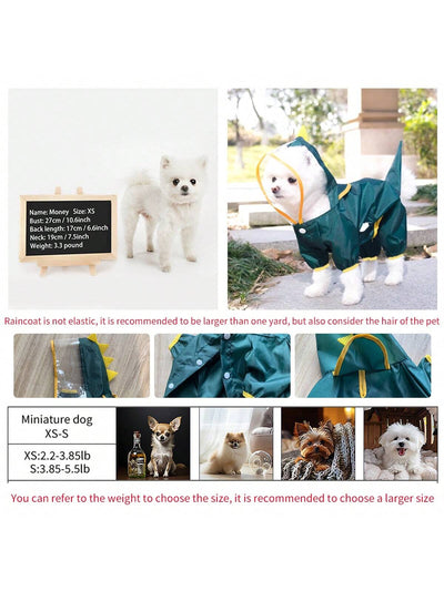 Cartoon Dinosaur Printed Full-Covered Waterproof Pet Raincoat for Small and Large Dogs - Ideal for Outdoor Activities