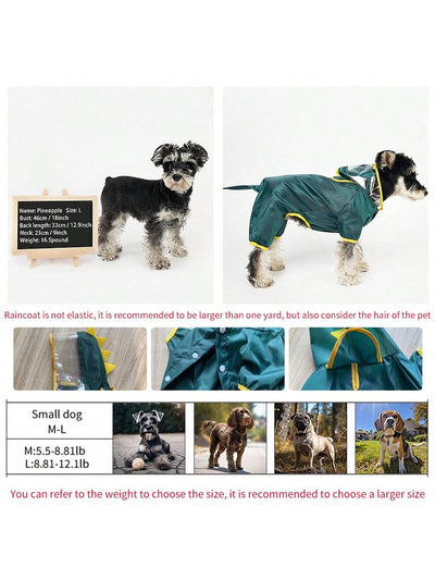 Cartoon Dinosaur Printed Full-Covered Waterproof Pet Raincoat for Small and Large Dogs - Ideal for Outdoor Activities